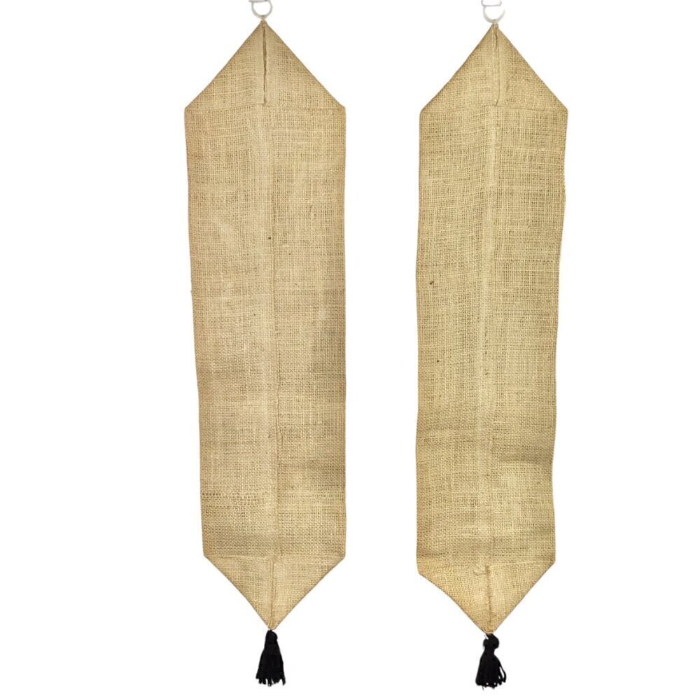 Vtg 3D Folk Art Feather Craft Art Burlap Wall Hanging Bell Pull Butterfly OOAK - Picture 12 of 12